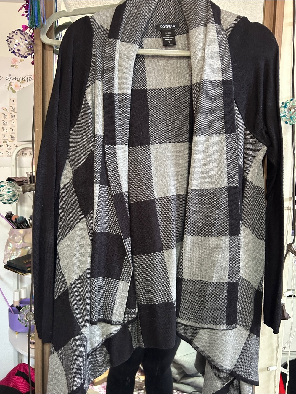 torrid Black & Gray Plaid Waterfall Open-Front Cardigan